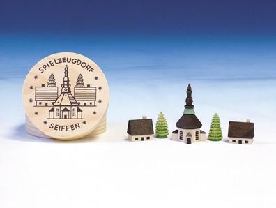 Holzdekoration Spanschachtel Dorf Seiffen bunt Durchmesser 8 cm NEU Spielzeug