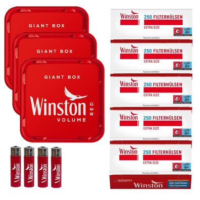 Winston Red Giant Box mit Filter Hülsen und Feuerzeug