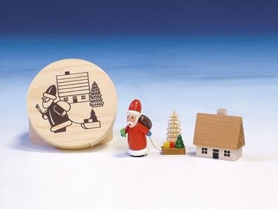 Holzdekoration Spanschachtel Weihnachtsmann bunt Durchmesser 8 cm NEU Spielzeug