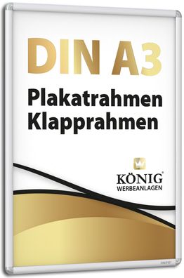 Dreifke® Plakatrahmen DIN A3 | abgerundete Ecken | 25mm Alu Profil, silber | Alu Klap