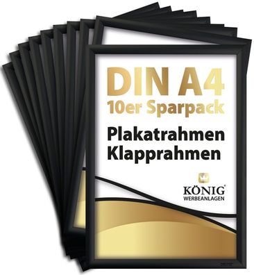 10 Dreifke® Plakatrahmen DIN A4 | 25mm Aluminium Profil, schwarz | inkl. entspiegelte