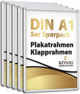 5 Dreifke® Plakatrahmen DIN A1 | abgerundete Ecken | 25mm Alu Profil, Silber | inkl.