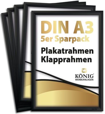 5 Dreifke® Plakatrahmen DIN A3 | 25mm Aluminium Profil, schwarz | inkl. entspiegelter