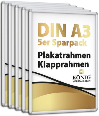 5 Dreifke® Plakatrahmen DIN A3 | abgerundete Ecken | 25mm Alu Profil, silber| Alu Kla