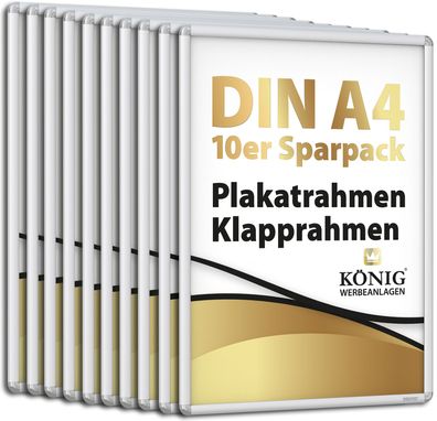 10 Dreifke® Plakatrahmen DIN A4 | abgerundete Ecken | 25mm Alu Profil, silber | inkl