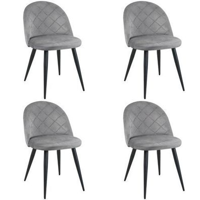 Esszimmerstühle mit Samt 4er Set AKORD SJ.077 Gepolsterter Stuhl aus Velours in Grau