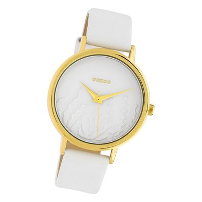Oozoo Leder Damen Uhr C10601 Analog Quarzuhr Armband weiß Timepieces UOC10601