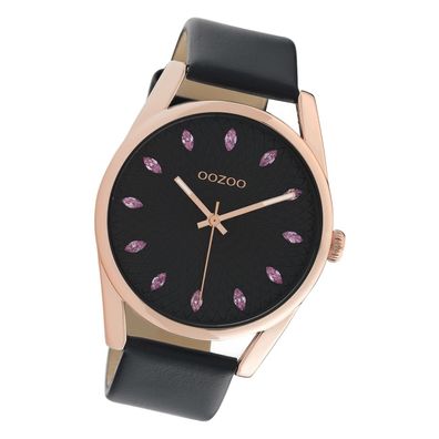 Oozoo Damen Armbanduhr Timepieces Analog Leder schwarz UOC10819