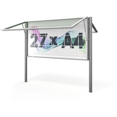 04. VITRUM-Schaukasten - 27x DIN A4 | beidseitig, 166mm tief, silber eloxiert