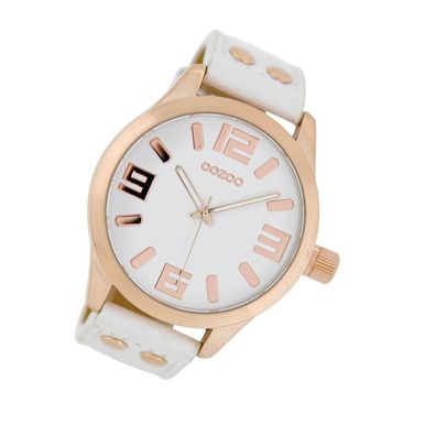 Oozoo Quarz-Uhr Damen rosegold Timepieces 46mm Lederarmband weiß UOC1150