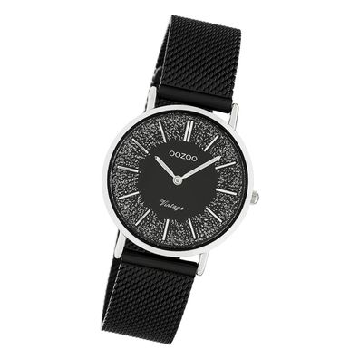 Oozoo Damen Armbanduhr Vintage Series Analog Edelstahl schwarz UOC20141
