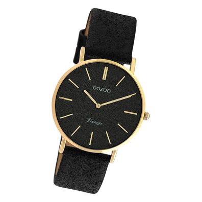 Oozoo Leder Damen Uhr C20204 Analog Quarzuhr Armband schwarz Vintage UOC20204