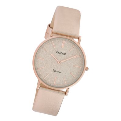 Oozoo Leder Damen Uhr C20205 Analog Quarzuhr Armband rosa Vintage UOC20205