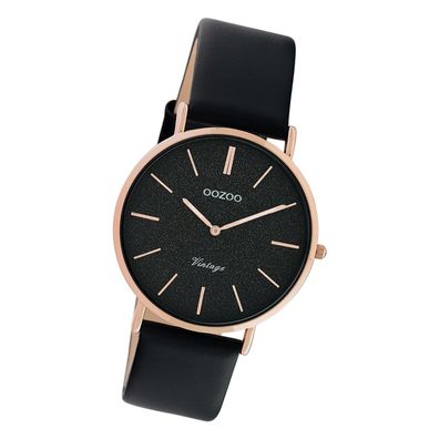 Oozoo Leder Damen Uhr C20209 Analog Quarzuhr Armband schwarz Vintage UOC20209