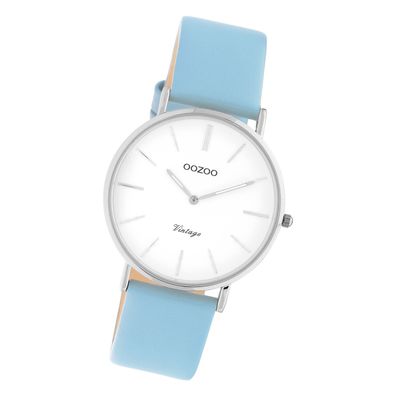 Oozoo Leder Damen Uhr C20217 Analog Quarzuhr Armband hellblau Vintage UOC20217