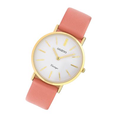 Oozoo Leder Damen Uhr C9977 Analog Quarzuhr Armband rosa Vintage Series UOC9977