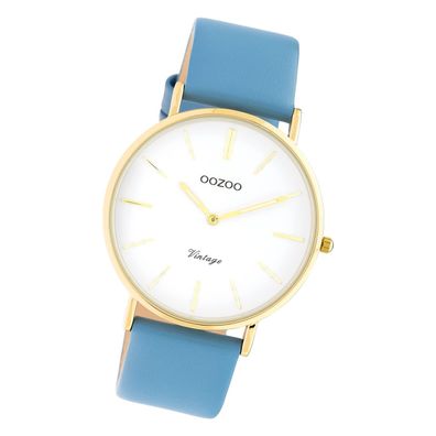 Oozoo Leder Damen Uhr C20224 Analog Quarzuhr Armband babyblau Vintage UOC20224