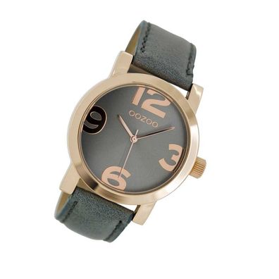 Oozoo Quarz-Uhr Damen rosegold Timepieces 40mm Lederarmband grau UOC6807