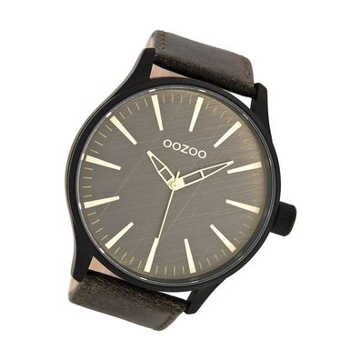 Oozoo Quarz-Uhr Herren schwarz Timepieces 50mm Lederarmband braun UOC7863