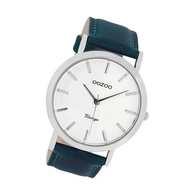 Oozoo Quarz-Uhr Herren silber Vintage 45mm Lederarmband petrol grün UOC8116