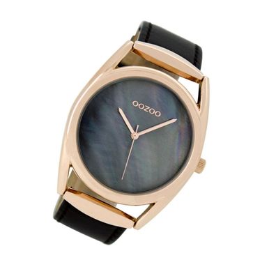Oozoo Quarz-Uhr Damen rosegold Timepieces 42mm Lederarmband schwarz UOC9169