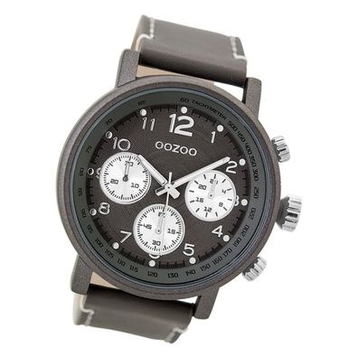 Oozoo Leder Herren Uhr C9458A Analog Quarzuhr Armband grau Timepieces UOC9458A