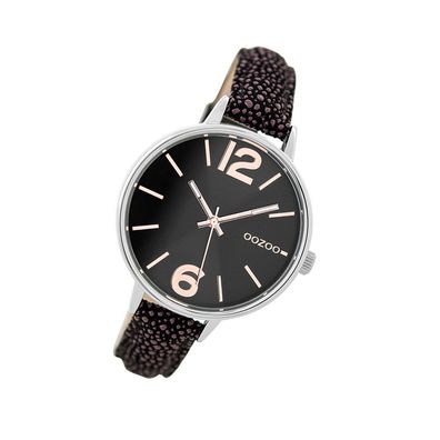 Oozoo Leder Damen Uhr C9484 Analog Quarz Armband lila schwarz Timepieces UOC9484