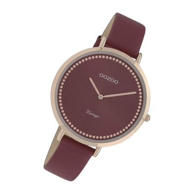 Oozoo Leder Damen Uhr C9851 Quarzuhr Armband weinrot Vintage Series UOC9851