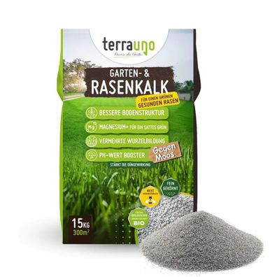 TerraUno Gartenkalk Rasenkalk Rasen Moos Unkraut PH Wert Boden Rasenboden 15 kg
