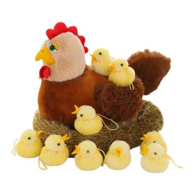 Mommy Farm Hen Plush with Henhouse Plushie/10 Little Baby Chicks Toys for Kids