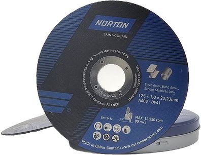Norton Trennscheibe Expert Metal/ Inox 125x22,23x1,0 mm Dose á 10 Stück A 60S-BF
