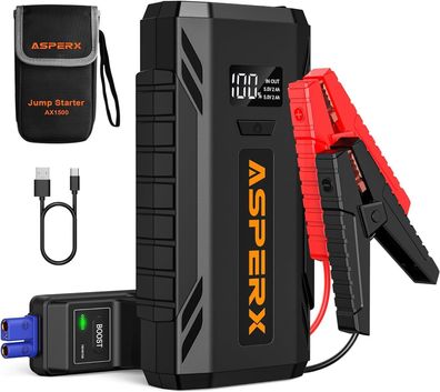 ASPERX Starthilfe Powerbank 1500A 12V (Bis Zu 7,0L Benzin Oder 5,5L Diesel) Auto