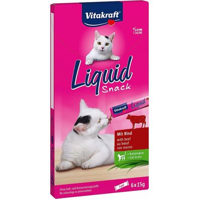 Vitakraft flüssiger Katzensnack Liquid Snack Rind und Cat Grass, 6x 15g