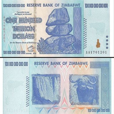 100 Trillion / Dollar/ Banknote/ Zimbabwe/ 2008/ Bankfrisch unzirkuliert (Zim03241)