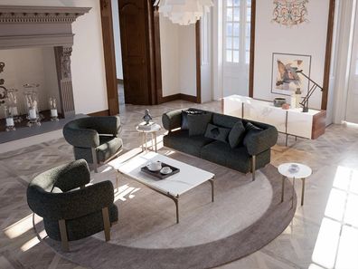 Sofagarnitur Schwarz Polstermöbel Sofa Zweisitzer 2x Sessel Luxus Wohnzimmer