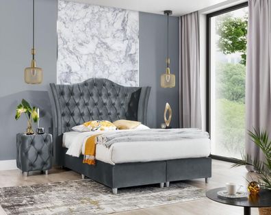 Designer Garnitur Schlafzimmer Set Luxus Bett 2x Nachttisch Holz Komplett neu