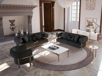 Schwarz Set Sofagarnitur 2x Sofa Zweisitzer Polstermöbel Luxus Sessel Neu