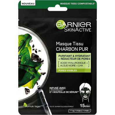 Garnier Skin Active Tuchmaske mit schwarzem Tee - bei glänzender Haut, 1 St