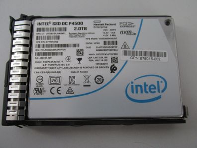 HP / Intel NVMe SSD 2 TB 2,5" SAS 877709-002 Intel SSD DC P4500 im HP G10 Caddy
