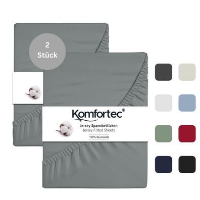 Komfortec 2er Pack Jersey Spannbettlaken 90x200 cm, 100% Baumwolle, Doppelpack ...