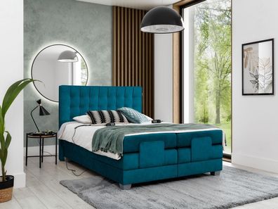 Schlafzimmer Bett Polsterbett Modern Blau Doppelbett Design Textil Luxus
