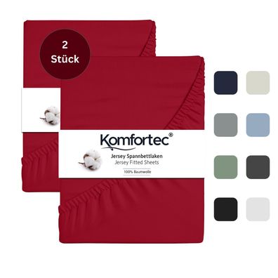 Komfortec 2er Pack Jersey Spannbettlaken 90x200 cm, 100% Baumwolle, Doppelpack ...