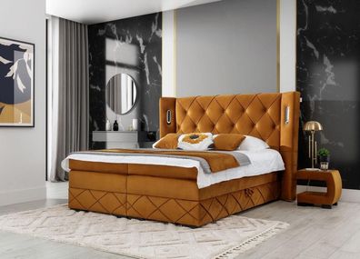 Braunes Exklusives Chesterfield Bett Polster Nachttische Designer Möbel