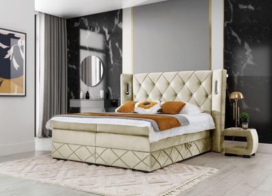 Beiges Chesterfield Polsterbett Schlafzimmer Nachttische Luxus Möbel