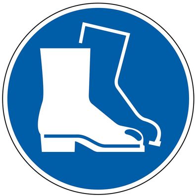 Gebotsschild Fußschutz benutzen, ASR/ ISO, Folie, selbstklebend, Ø 100mm