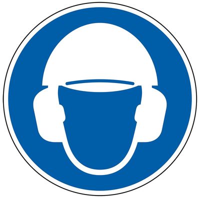 Kopf- und Gehörschutz benutzen, praxisbewährt, Folie, selbstkl., Ø100mm