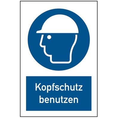 Gebotsschild, Kombischild, Kopfschutz benutzen - DIN EN ISO 7010