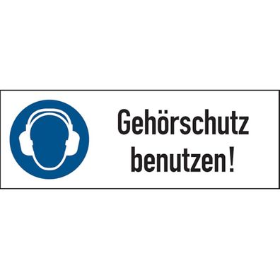 Kombi-Gebotsschild, Gehörschutz benutzen, 74 x 210 - 210x74 mm Folie selbstkl.