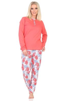 Wunderbarer Damen Pyjama Schlafanzug mit Hose in floralem Print - auch in Übergrössen