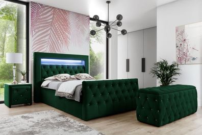 Grüne Schlafzimmer Garnitur Komplettes Set Doppelbett Hocker Konsolen